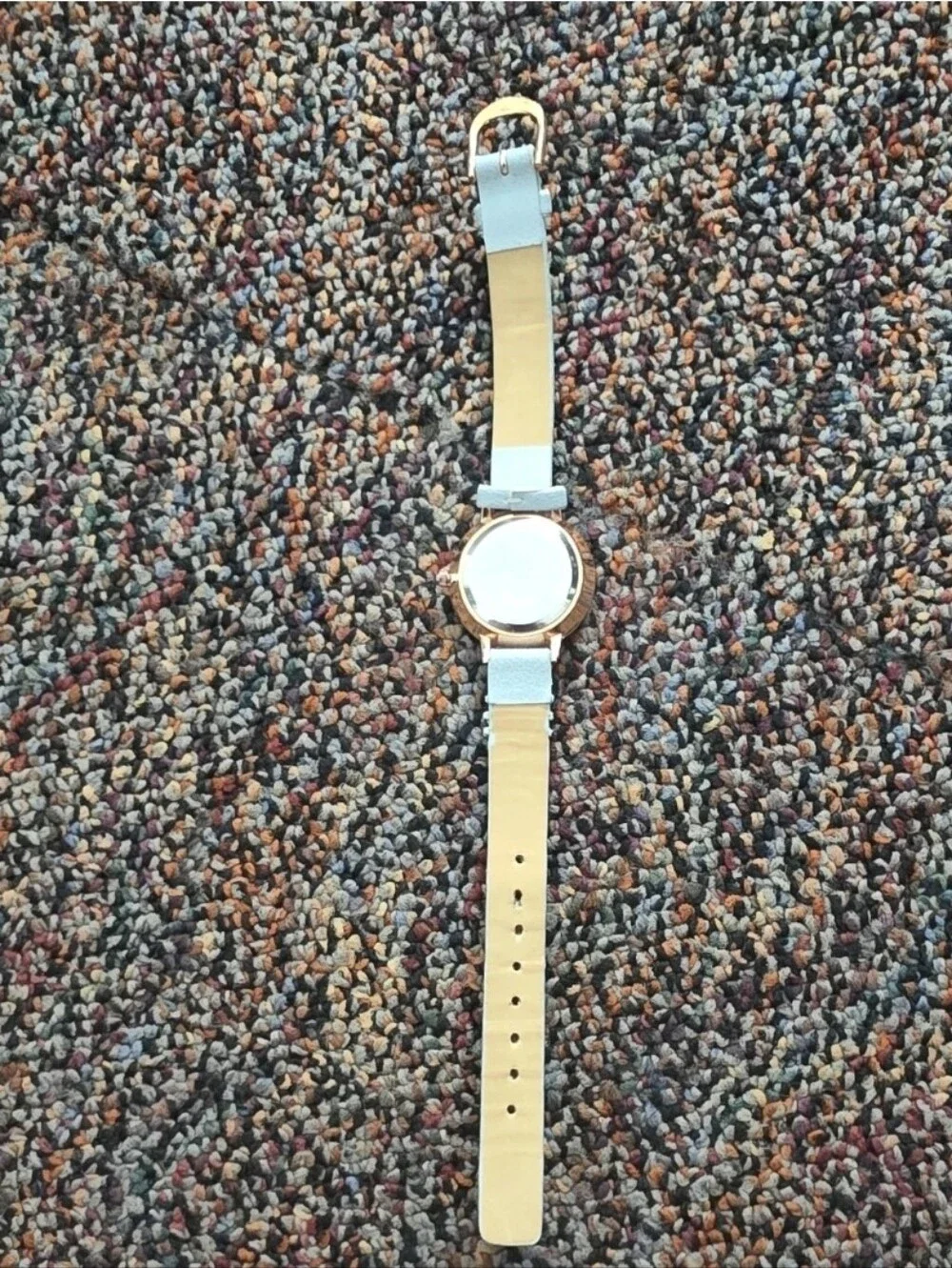 Gold-Tone Watch with Light Blue Leather Strap - Women Accessories